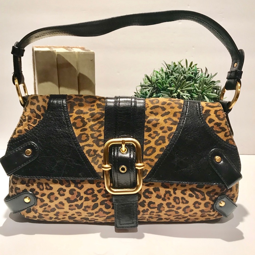 Perlina Genuine Leather Animal Print Flap Handbag